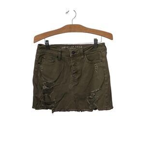 American Eagle Army Green Distressed Skirt Stretch Size 4